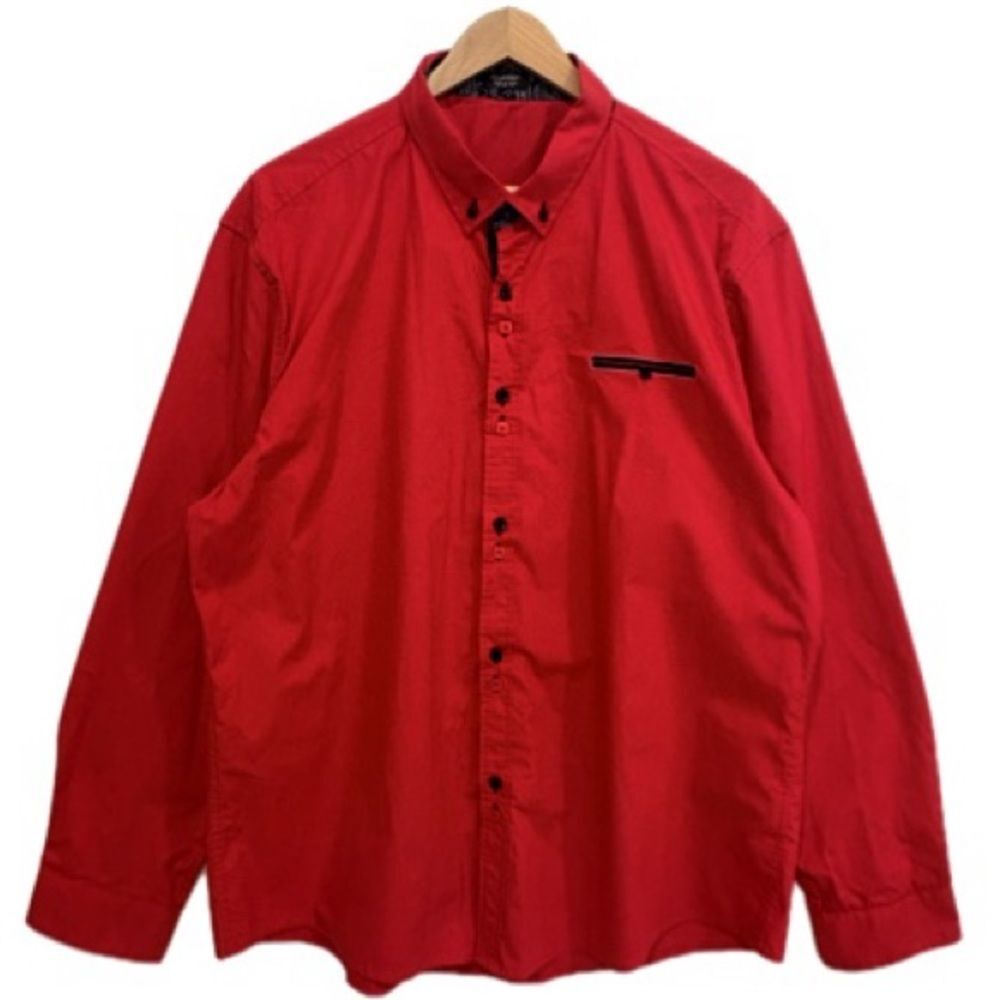 Coofandy Multi Square Button Down Shirt Mens Size XL Red Long Sleeve